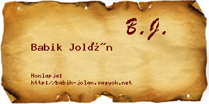 Babik Jolán névjegykártya